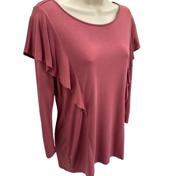 Loft Outlet Womens Rayon Ruffled Long Sleeve Top Size M Dusty Rose - Picture 2 of 7